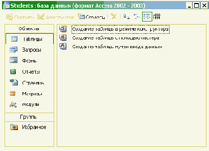 Создание базы данных